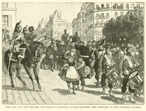 El antiguo y el nuevo régimen, Guardia Nacional Republicana saludando al remanente de la Guardia Imperial de American School