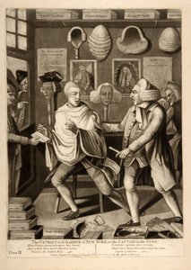 El barbero patriótico de Nueva York, o el capitán en la espuma, pub. 1775 de American School