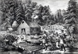 El hogar del pionero en la frontera occidental, publicado por Currier e Ives de American School