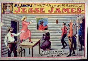 La Prisión No Está Construida para Retener a Jesse James, Anuncio para la Producción Espectacular de Jesse James de W. I. Swains de American School
