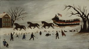 Las sufragistas en un paseo en trineo, 1870-90 de American School