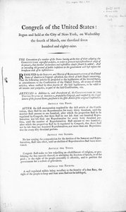 La Carta de Derechos de los Estados Unidos, completada en 1789 de American School