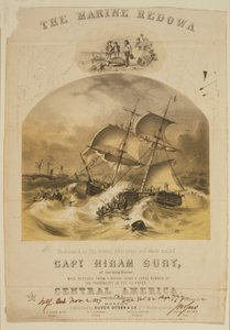 El bergantín Marine rescatando pasajeros en botes salvavidas del vapor SS Central America después de ser atrapado en un huracán frente a las Carolinas en septiembre de 1857. Más de 550 se ahogaron y se perdieron 30,000 libras (14,000 kg) de oro californian