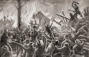 La guerra civil en Kansas, también conocida como "Bleeding Kansas", "Bloody Kansas" o "The Border War", de "The History of Our Country", publicado en 1905 (litografía).