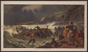 La salida, botando el bote salvavidas, c.1878 (cromolitografía) de American School