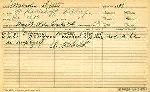 Registro de servicio del empleado Malcolm X (1925-65) de American School