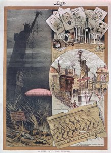 El futuro de la Estatua de la Libertad, caricatura de la revista Judge alrededor de la época de su construcción en 1886 de American School