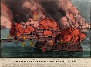 La gran pelea en Charleston S.C., 7 de abril de 1863, pub. Currier & Ives, 1863 de American School