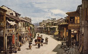 El barrio nativo de Hong Kong (litografia en color) de American School