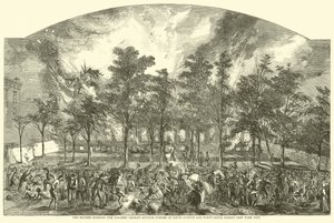 Los alborotadores quemando el Asilo de Huérfanos de Color, esquina de la Quinta Avenida y la Calle Cuarenta y Seis, Nueva York, julio 1863 de American School