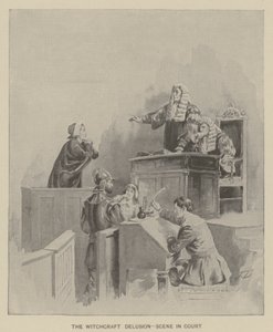 El delirio de la brujería - escena en el tribunal (litografía) de American School