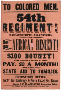 A los Hombres de Color. 54º Regimiento! Voluntarios de Massachusetts, de Descendencia Africana, 1863 de American School