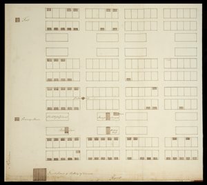 Plano de la ciudad de Savannah, c.1733 (pluma y tinta sobre papel) de American School