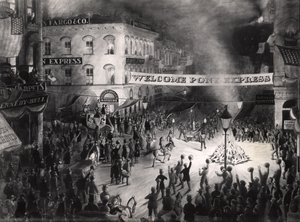 Llegada triunfal del primer mensajero del Pony Express en Sacramento, 13 de abril de 1860