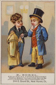 Dos niños en discusión, anuncio de tapicería de American School