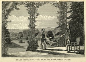 Tyler recibiendo la noticia de la muerte de Harrison, pub.1888 (grabado) de American School