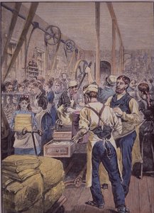 Industria textil estadounidense, fábrica textil en el norte, c.1870 de American School