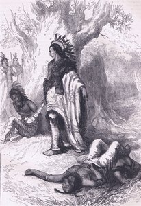 Uncas y Miantonomoh (1643), ilustración de la Historia de los Estados Unidos de Cassell, publicada por Petter & Galpin c.1890 de American School