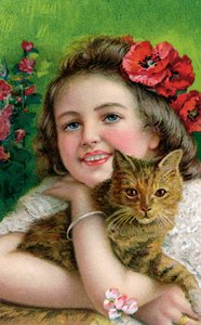 Niña victoriana con un gato como mascota de American School