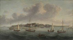 Vista de un puerto marítimo, 1760 de American School