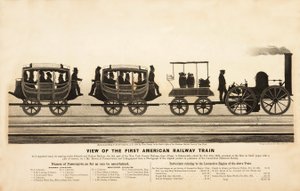 Vista del Primer Tren Ferroviario Americano, pub. 1865 de American School