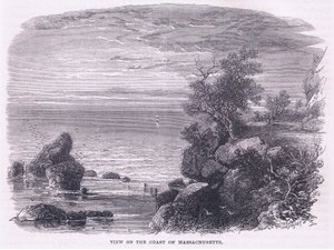 Vista de la costa de Massachusetts 1644, ilustración de la Historia de los Estados Unidos de Cassell, publicada por Petter & Galpin c.1890 de American School