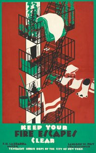 Póster vintage de una escalera de incendios de la ciudad de Nueva York de American School