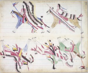 Partida de guerra regresando a casa, ilustración del Black Horse Ledger, 1877-79 de American School