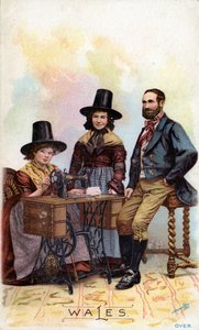 Familia galesa agrupada alrededor de una máquina de coser Singer, c.1893 de American School