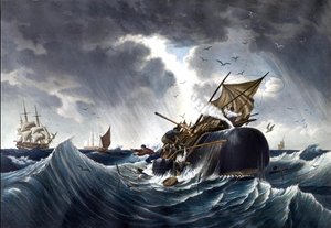 Ballena destruyendo barco ballenero, c.1875 de American School