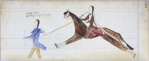 Hombre blanco parcialmente transformado en indio, ilustración del Black Horse Ledger, 1877-79 de American School
