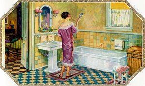 Mujer de Pie en un Baño Art Deco
