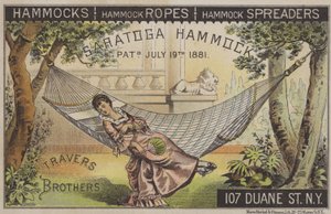 mujer, acostado, en, hamaca, con, chino, abanico, (chromolitho), de American School
