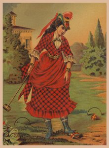 Mujer jugando al croquet (cromolito) de American School