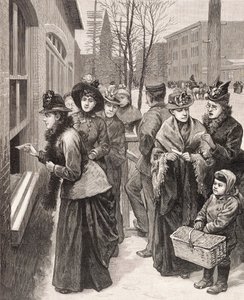 Mujeres votando en Cheyenne, Wyoming, EE.UU. (litografía) de American School
