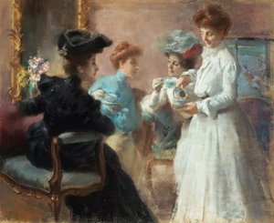 Hora del té en mi sala de estar en Via Senato de Amerino Cagnoni
