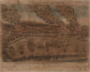 Las batallas de Lexington y Concord: placa I, la batalla de Lexington, 19 de abril de 1775. Placa II, una vista de la ciudad de Concord. Placa III: El Compromiso en el Puente Sur en Concord. Placa IV: A Fiew de la parte sur de Lexington.