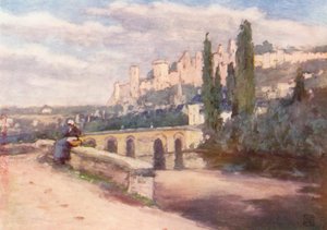 Chinon desde el muelle (litografía en color) de Amy B. Atkinson