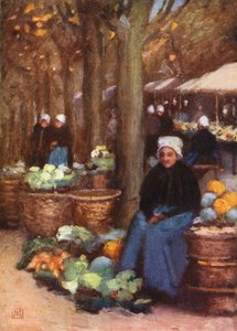 Día de mercado (litografía en color)