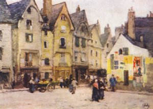 Plaza Plumereau, Tours (litografía en color) de Amy B. Atkinson
