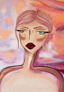 Retrato de una chica con el pelo rosa en tono melancólico de Amy Straley