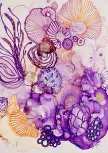 Flor de fantasía púrpura y dorada