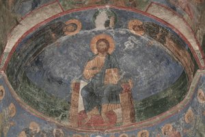 Cristo entronizado Salvador del Mundo, siglo XII de Ancient Russian frescos