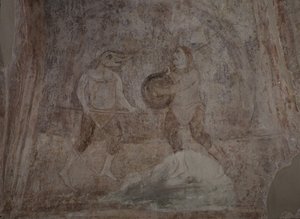 Escena de lucha en el Hipódromo de Ancient Russian frescos