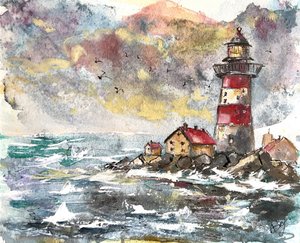 La costa del faro en medio de la tormenta