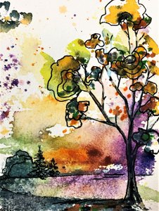 Árbol de la puesta de sol resplandeciente