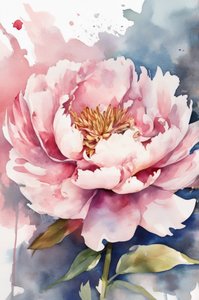 Peonía en flor, acuarela
