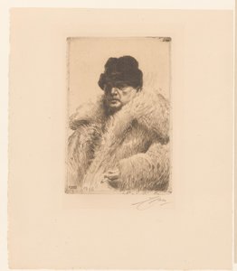 Autorretrato con pieles y gorro de Anders Leonard Zorn (signed by artist)