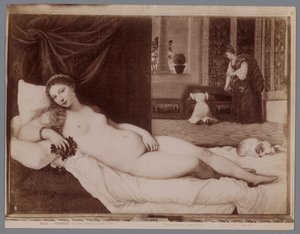 Reproducción fotográfica del cuadro Venus de Urbino de Tiziano Firenze, Venere (Tiziano Gall. Uff.) (título sobre el objeto)
