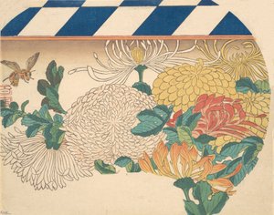 Crisantemos en Diseño en Forma de Abanico, 1840s de Ando Hiroshige